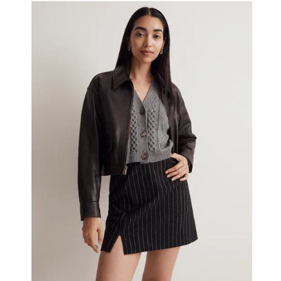 Madewell Black Wool-Blend Mini Skirt in Pinstripe Size 2
